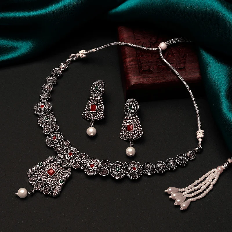 luxurious women’s necklaces with pendants-Shrishti Fashion Gorgeous Oxidised Plated Choker Necklace set For Women