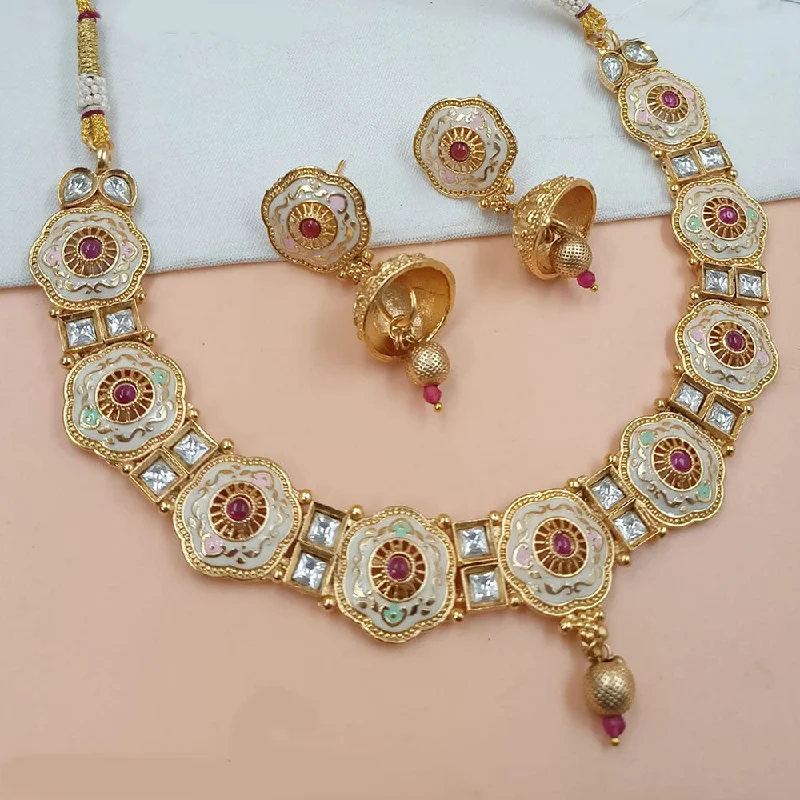 sterling silver necklaces for women-Padmawati Bangles Gold Plated Pota Stone Meenakari Necklace Set