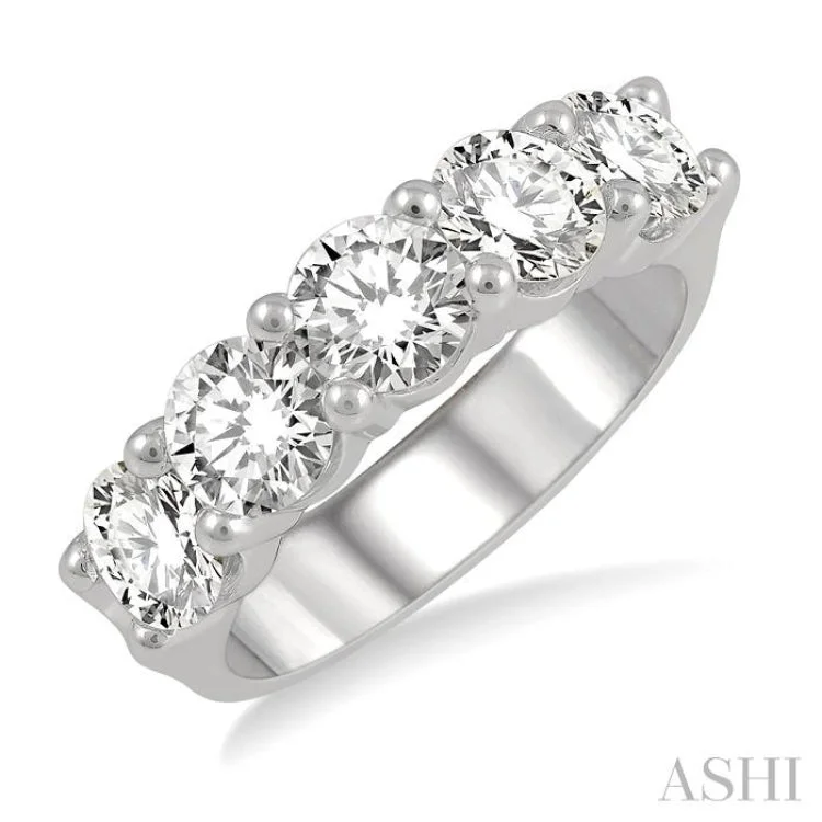 affordable rings for women-2 1/2 ctw 5 Stone Round Cut Diamond Wedding Band in 14K White Gold