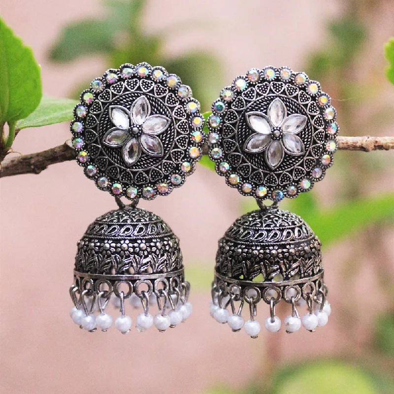 zirconia earrings for women-H K Fashion Oxidised Plated  Austrian Stone  Jhumki Earrings