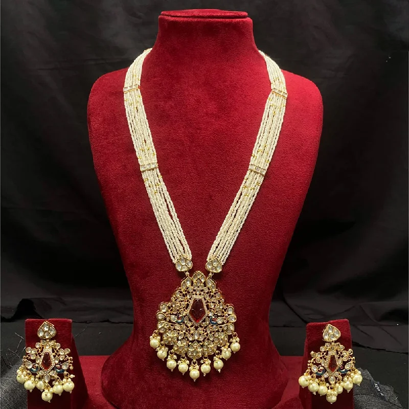 luxury diamond necklaces for women-Amoliya Jewels Gold Plated Polki Kundan And Pearls Necklace Set