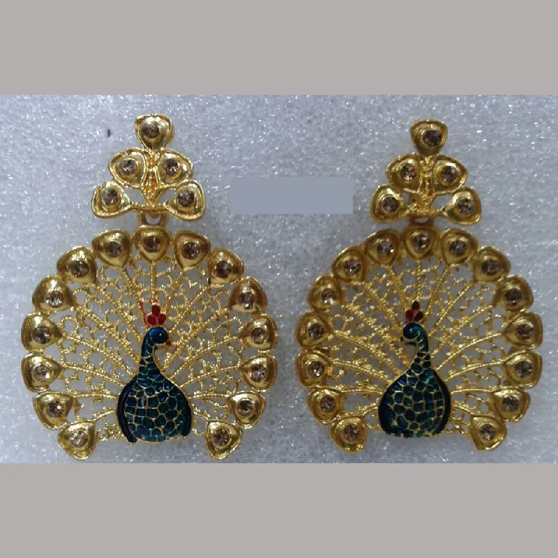 vintage silver earrings for women-Midas Touch Gold Plated Austrian Stone And Meenakari Peacock Dangler Earrings