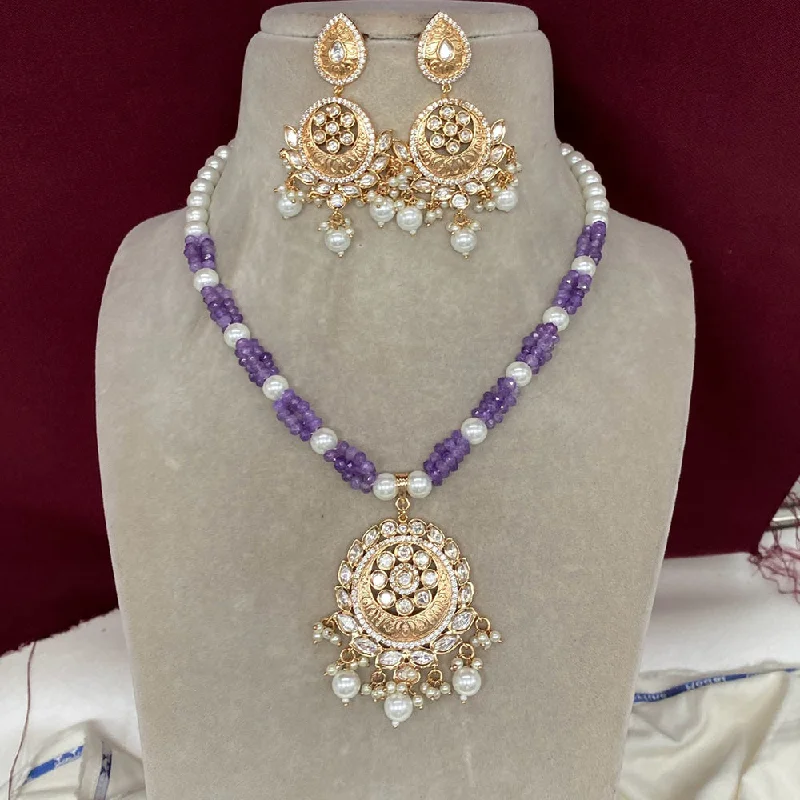 women’s vintage lock necklaces-Amoliya Jewels Gold Plated Polki Kundan  And Pearls Necklace Set