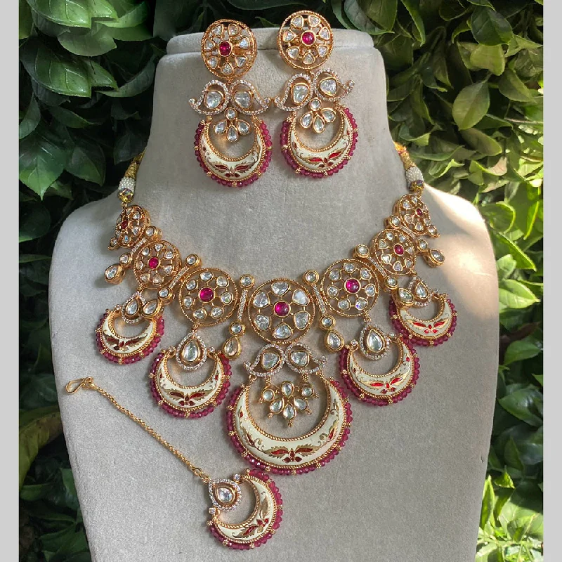 chic women’s collar necklaces-Amoliya Jewels Gold Plated Polki Kundan Meenakari Necklace Set