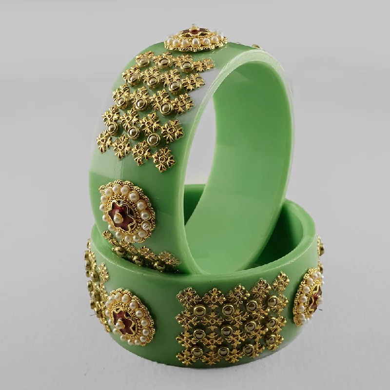 women’s cuff bracelets-SOB Set of 2 Designer  Acrylic Bangles with Studded Kundan