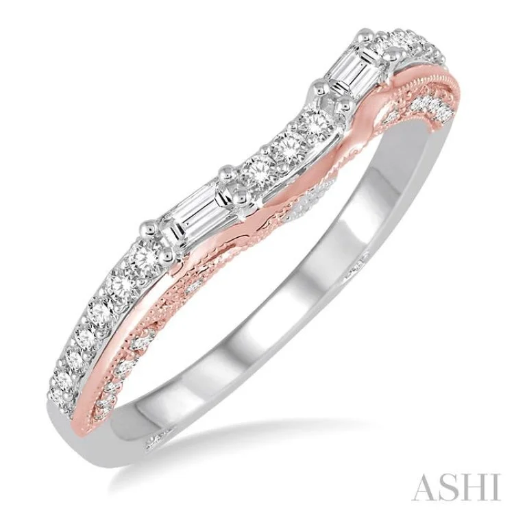 boho rings for women-1/3 Ctw Diamond Matching Wedding Band in 14K White and Rose Gold.