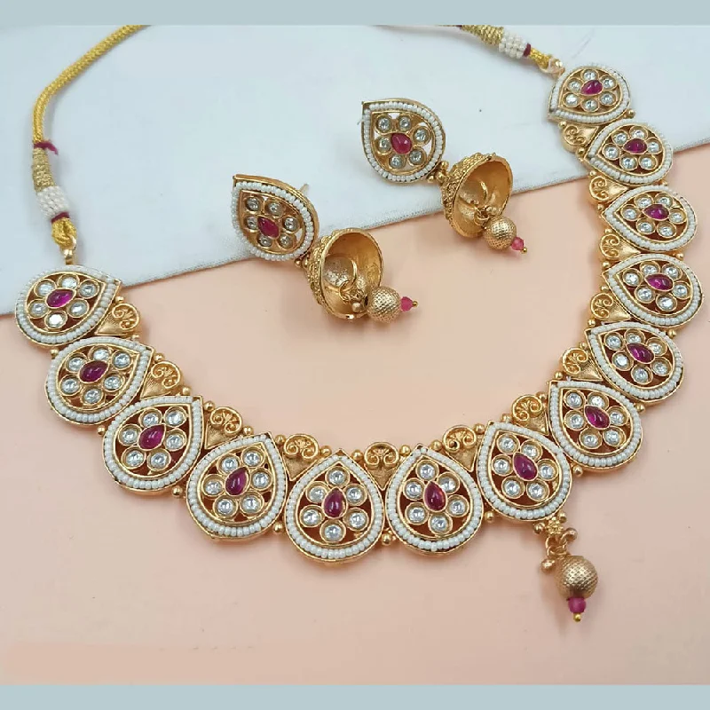 classic women’s pendant necklaces-Padmawati Bangles Gold Plated Pota Stone And Pearls Necklace Set