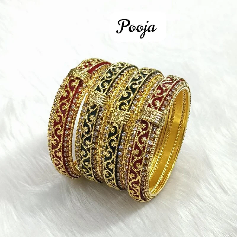 custom engraved bangles for women-Pooja Bangles Gold Plated Bangles Set