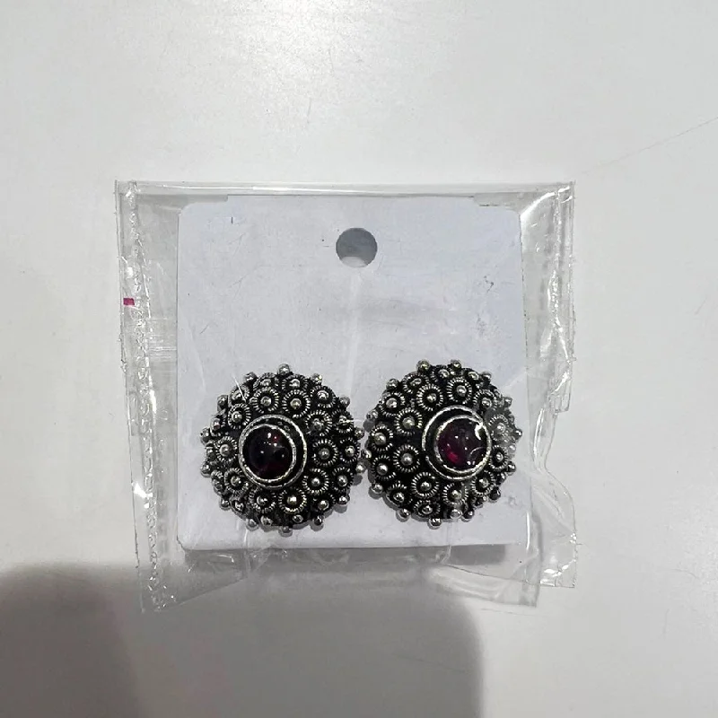 simple earrings for women-Shrisha Oxidised Plated Pota Stone Stud Earrings