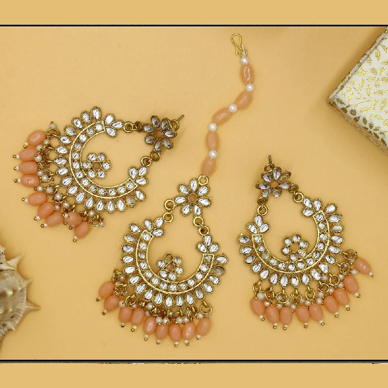 women’s hoop earrings with diamonds-Mahavir Gold Plated Kundan & Meenakari Earrings With Maangtikka