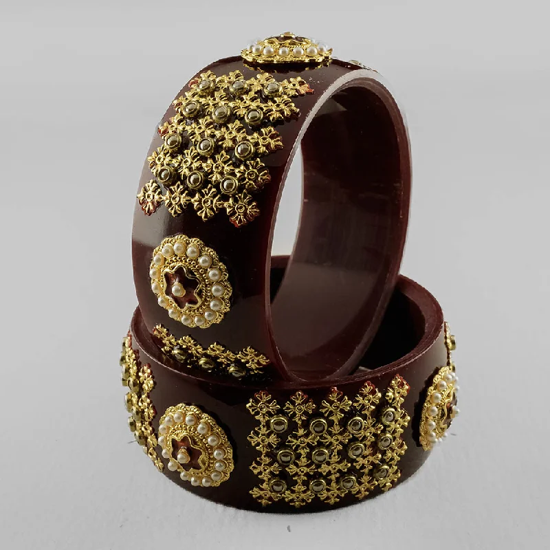 trendy bracelets for women-SOB Set of 2 Designer  Acrylic Bangles with Studded Kundan