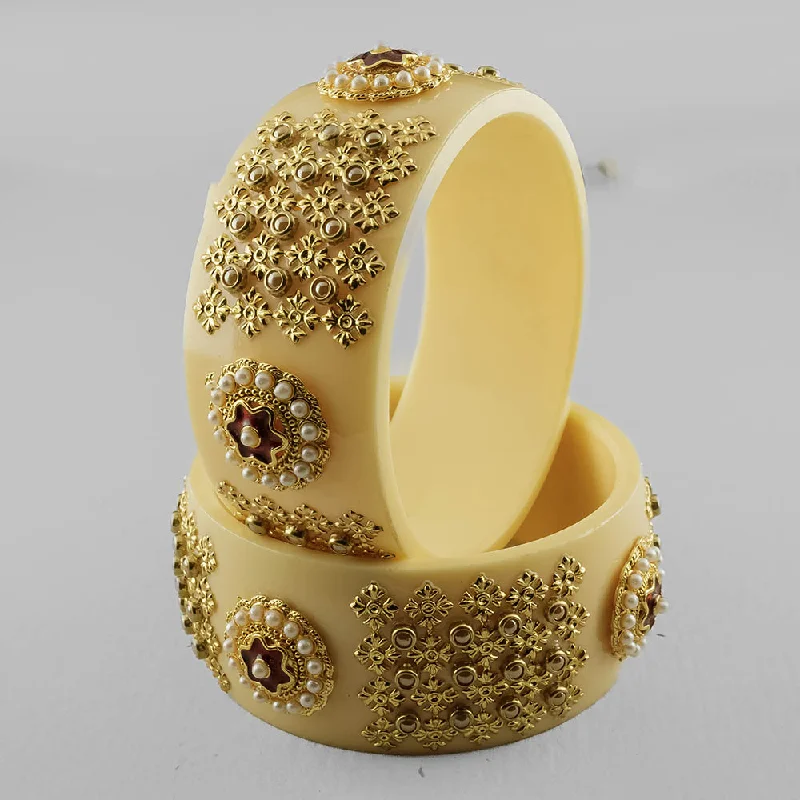 women’s adjustable bracelets-SOB Set of 2 Designer  Acrylic Bangles with Studded Kundan