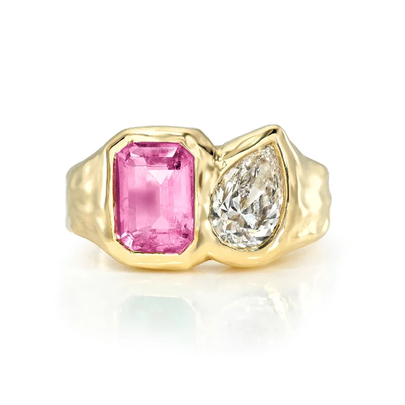 women’s rose gold engagement rings-Toi Et Moi River Pink Sapphire and Diamond Ring