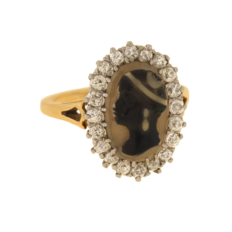 women’s custom wedding engagement rings-Edwardian 14kt/Platinum Blackamoor Cameo + Diamond Ring