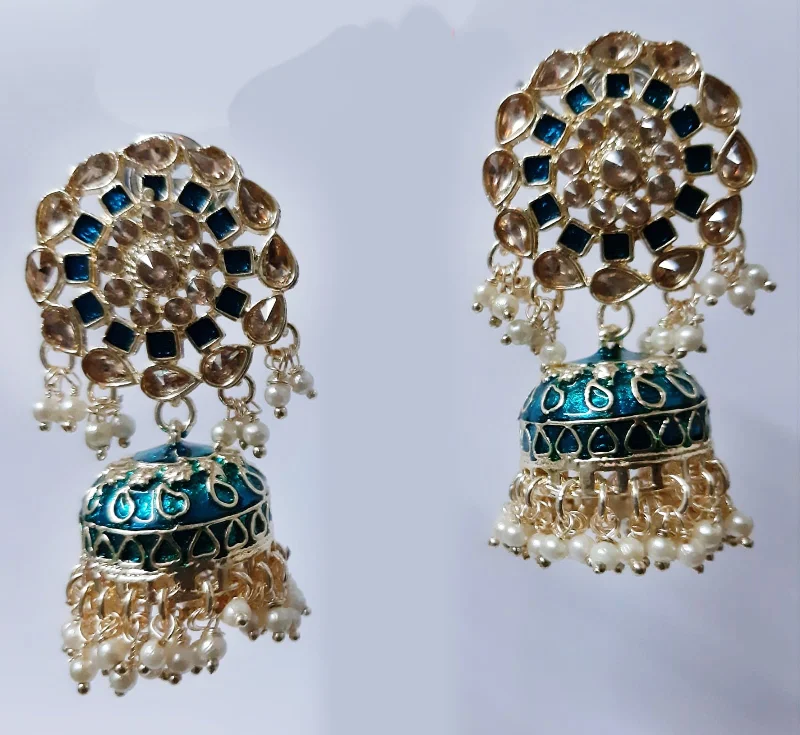 women’s diamond hoop earrings-Deep Enterprises Gold Plated Meenakari Jhumki Earrings (Assorted Colors}