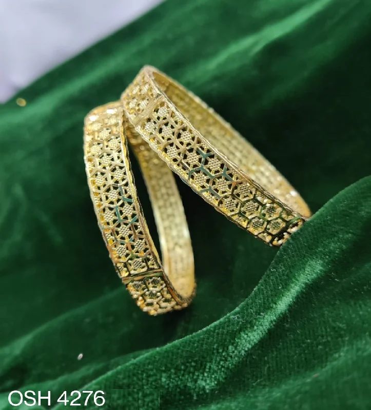 women’s cuff bangle bracelets-Mahavir Forming Gold Plated Bangle Set - OSH BANGALS 4276