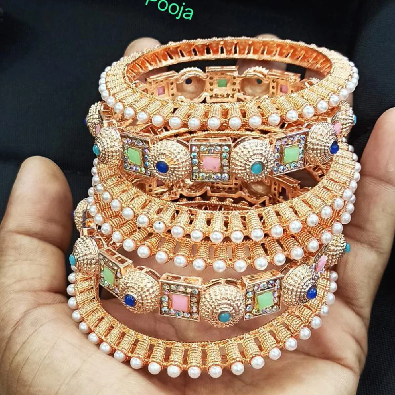 women’s cuff bracelets with stones-Pooja Bangles Rose Gold Plated Bangles set