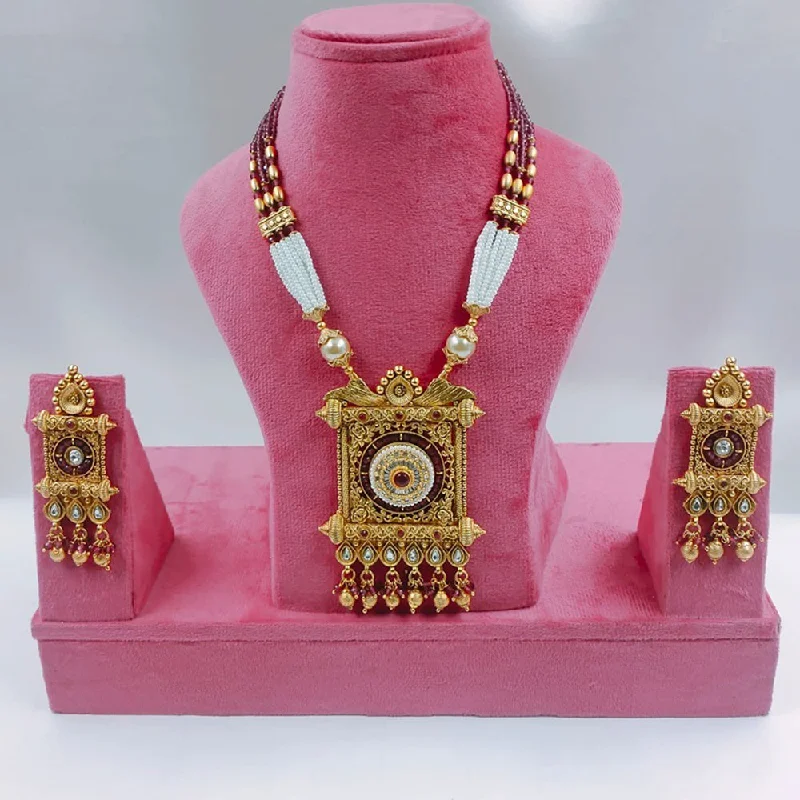 personalized love necklaces for women-Akruti Collection Gold Plated Kundan Stone And Pearls Necklace Set