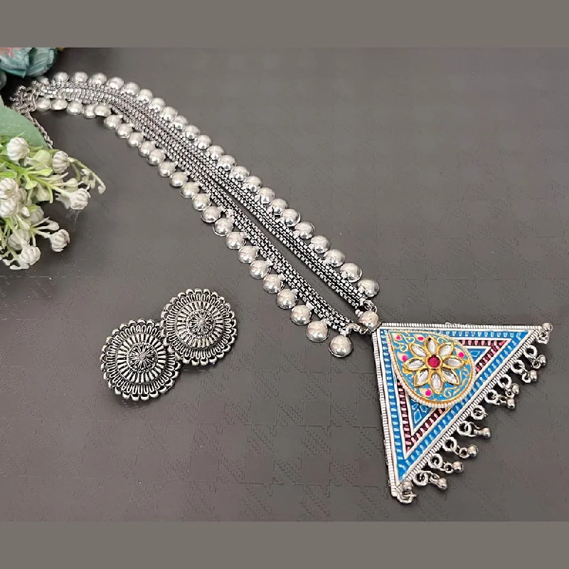 women’s pearl necklaces-Akruti Collection Oxidised Plated Long Necklace Set