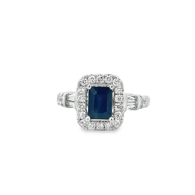 women’s emerald-cut sapphire engagement rings-Sapphire and Diamond Ring in White Gold