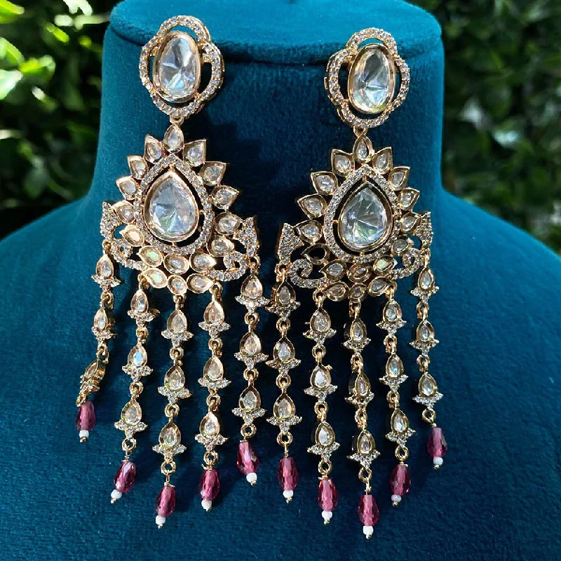 女士Earrings 长尾词Royal Kundan Jewellery Gold Plated Polki Kundan And Beads Dangler Earrings