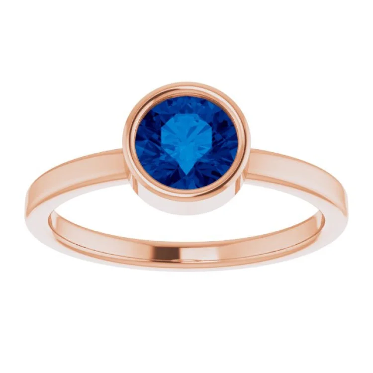 simple rings for women-14K Rose 6 mm Lab-Grown Blue Sapphire Ring