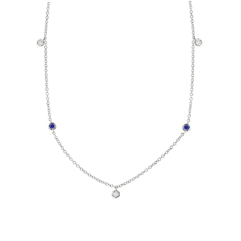 personalized name necklaces-Necklace in White Gold with Diamonds and Sapphires