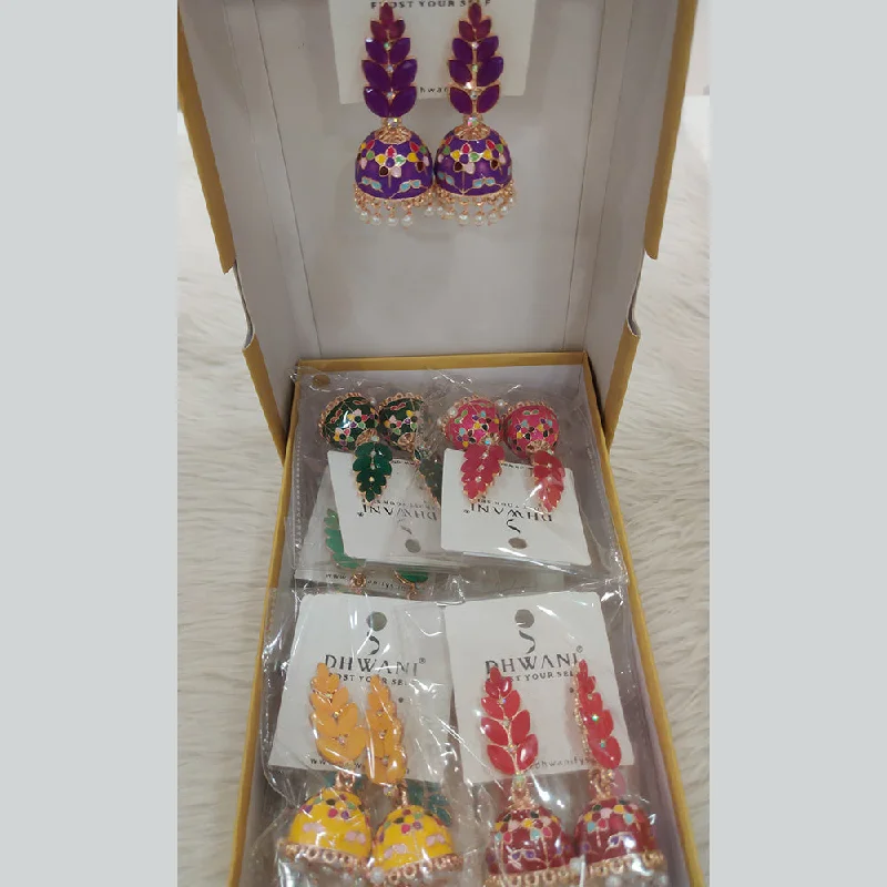 women’s screw-back earrings-Dhwani Gold Plated Crystal And Meenakari Jhumki Earrings (Assorted Color)