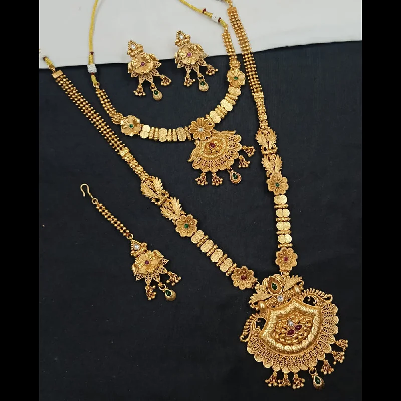 women’s gold lock necklaces-Padmawati Bangles Gold Plated Pota Stone Long Necklace Set