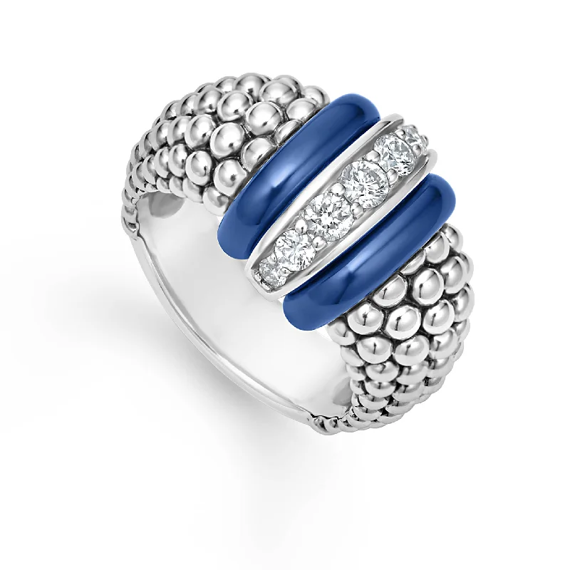 women’s white gold engagement rings-Blue Caviar Ceramic Caviar Diamond Ring