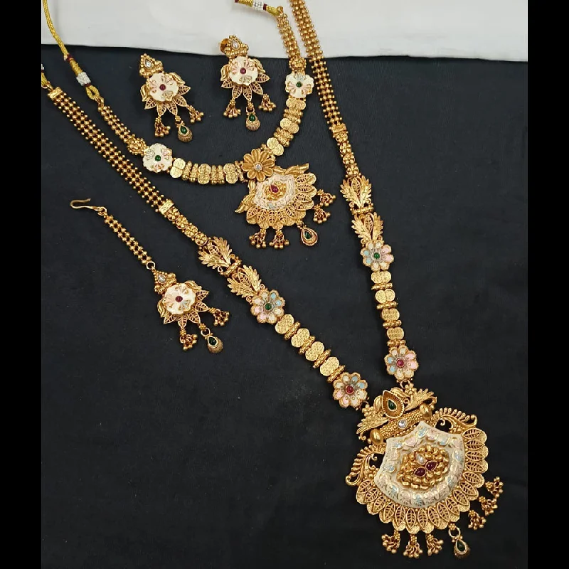 custom initial necklaces for women-Padmawati Bangles Gold Plated Pota Stone And Meenakari Double Necklace Set