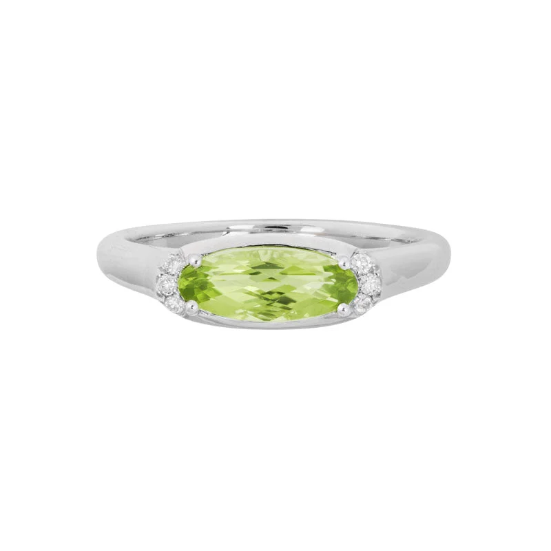 women’s stackable engagement rings-Horizontal Peridot & Diamond Ring