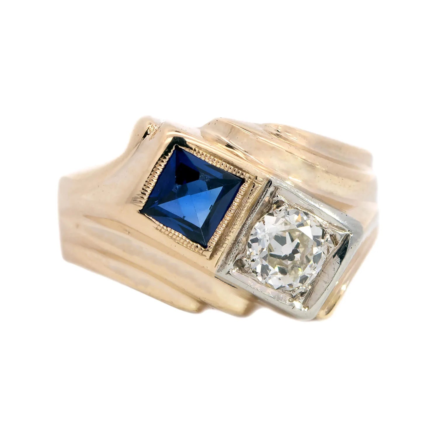 women’s engagement rings with gemstones-Retro 14k Gold Sapphire & Diamond Ring