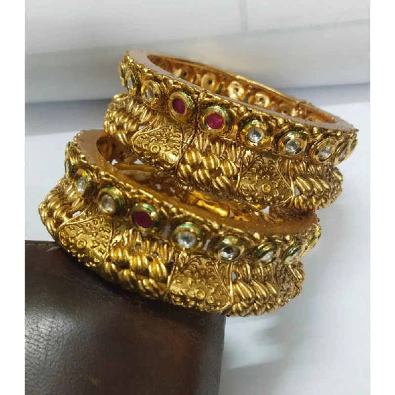 women’s cuff bracelets with stones-Niyansh Bangles Pota Stone Gold Plated Bangles Set