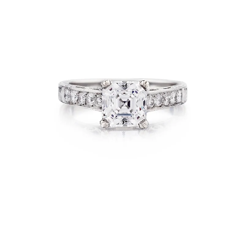 women’s engagement rings with rubies and diamonds-Square Emerald Cut Diamond Ring