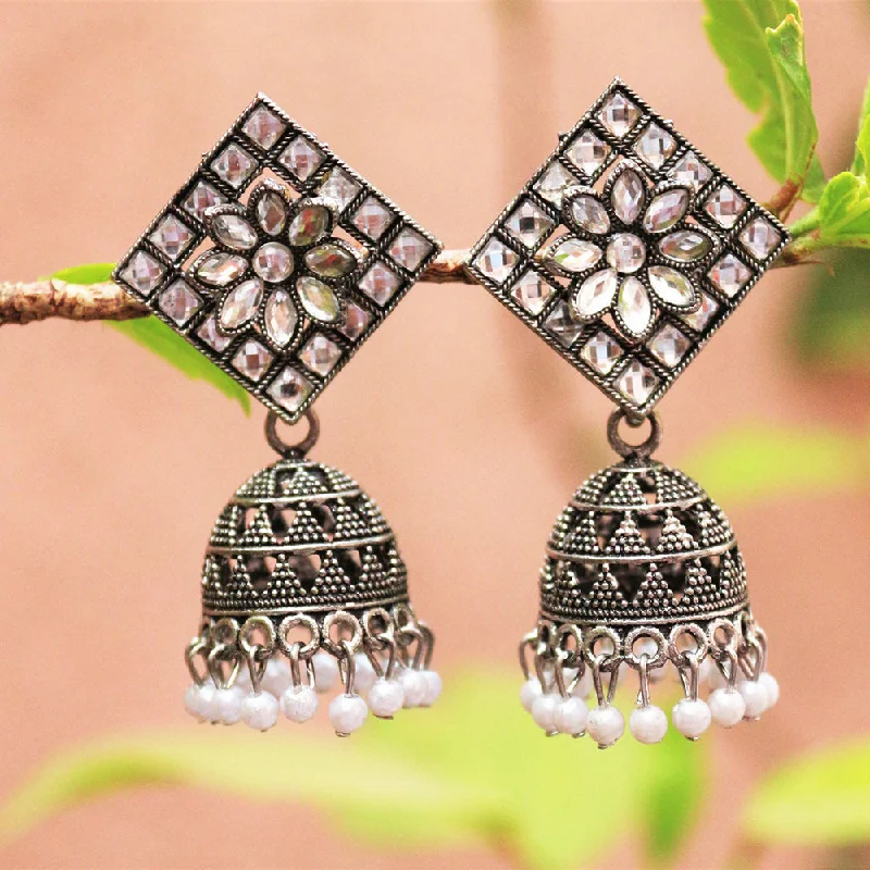 trendy pearl earrings for women-H K Fashion Oxidised Plated  Crystal Stone Jhumki Earrings