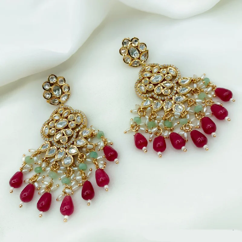 women’s statement earrings-Amoliya Jewels Gold Plated Polki Kundan Stone And Beads Dangler Earrings