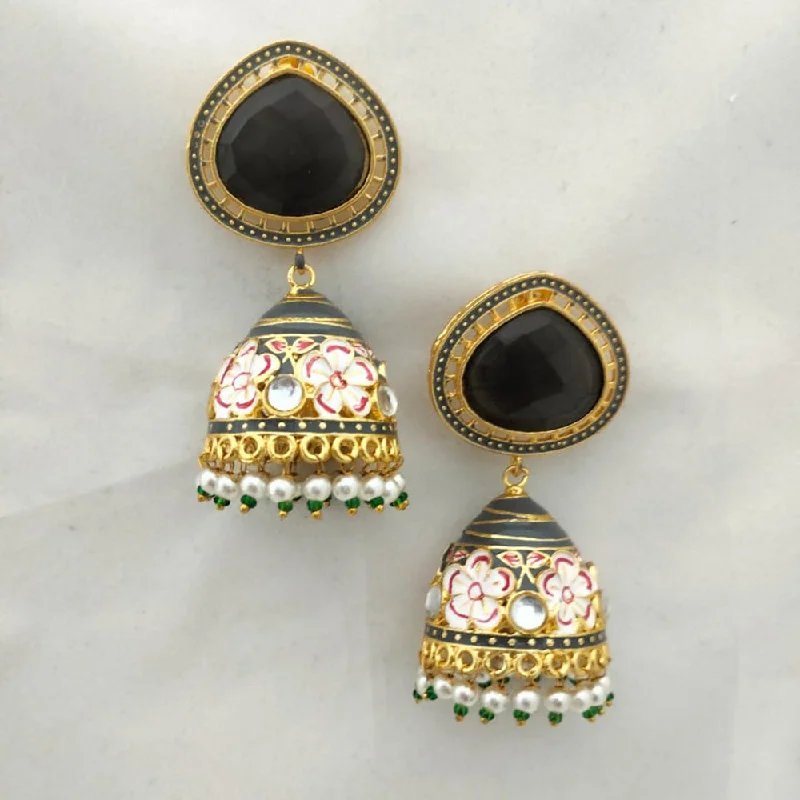 women’s sterling silver earrings-Marudhar Creations Gold Plated Kundan And Meenakari Jhumki Earrings