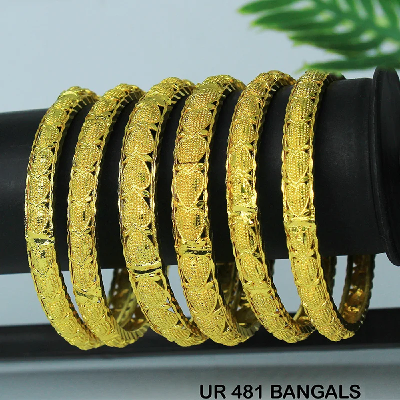 women’s braided bracelets-Mahavir Forming Gold Plated Bangle Set - UR BANGALS 481