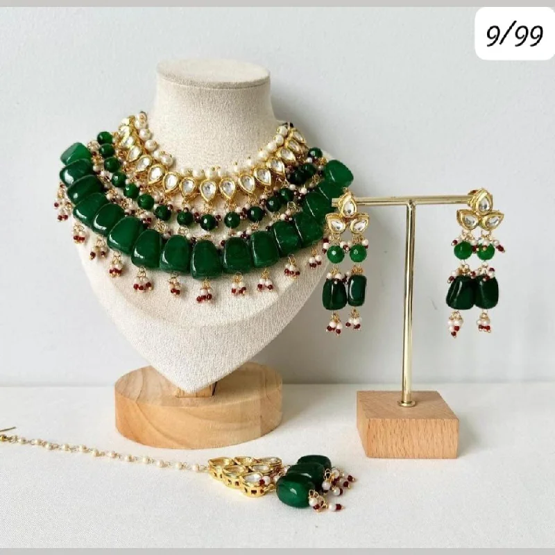 elegant pearl necklaces for women-FS Collection Gold Plated Kundan Stone And Beads Necklace Set