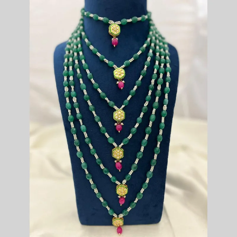 fashion necklaces for women-FS Collection Gold Plated Kundan Stone Multi Layer Necklace Set