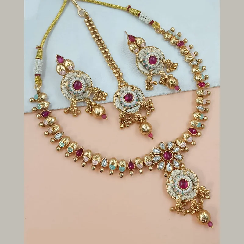 women’s fashion statement necklaces-Padmawati Bangles Gold Plated Pota Stone And Pearls Meenakari Necklace Set