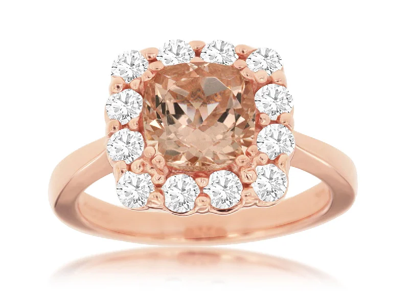 women’s large diamond engagement rings-Cushion Cut Morganite & Diamond Ring