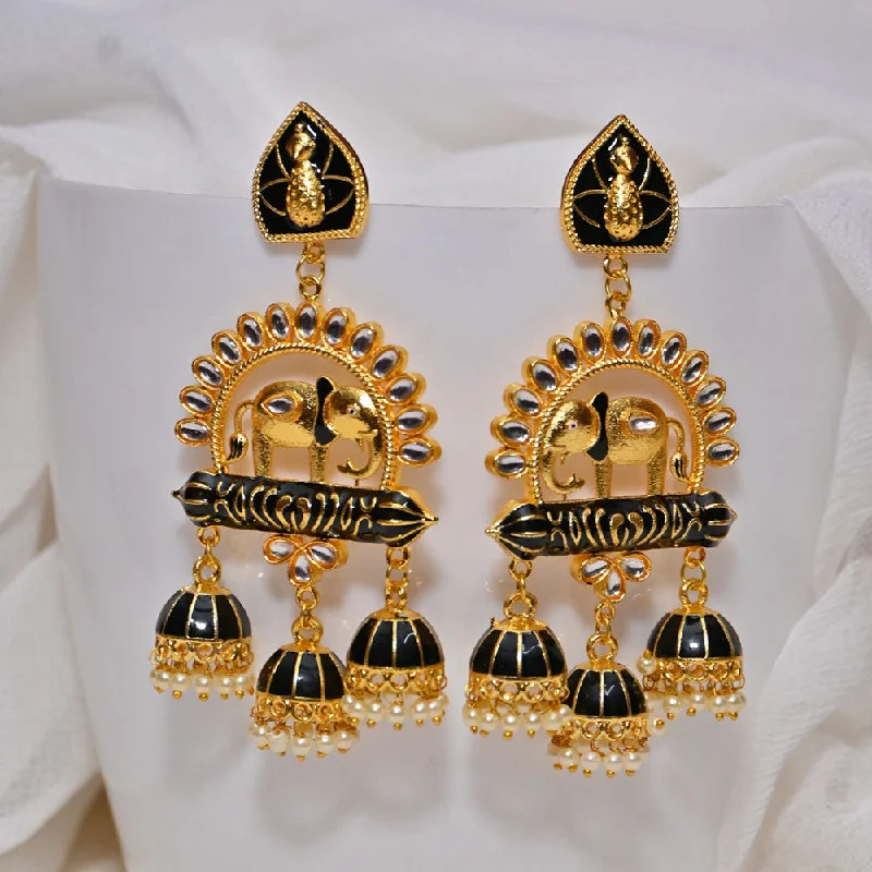 women’s black diamond earrings-Shagna Gold Plated Kundan Stone And Meenakari Jhumki Earrings