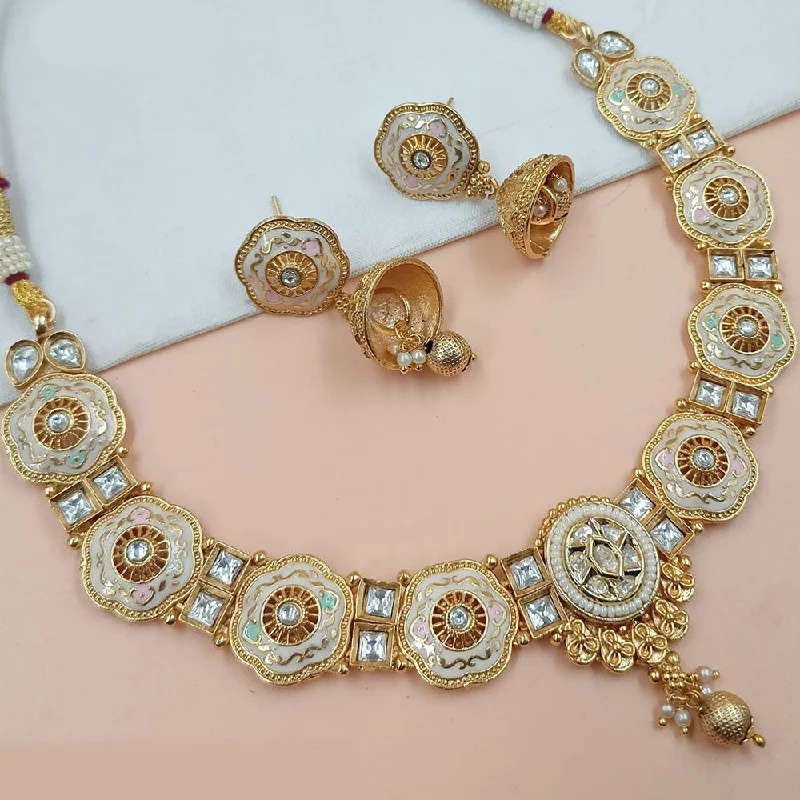 gold-chain necklaces for women-Padmawati Bangles Gold Plated Pota Stone Meenakari Necklace Set