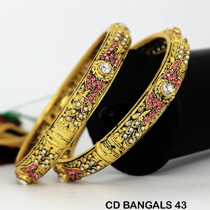 women’s stacked bracelets-Mahavir Forming Gold Plated Bangle Set - CD BANGALS 43