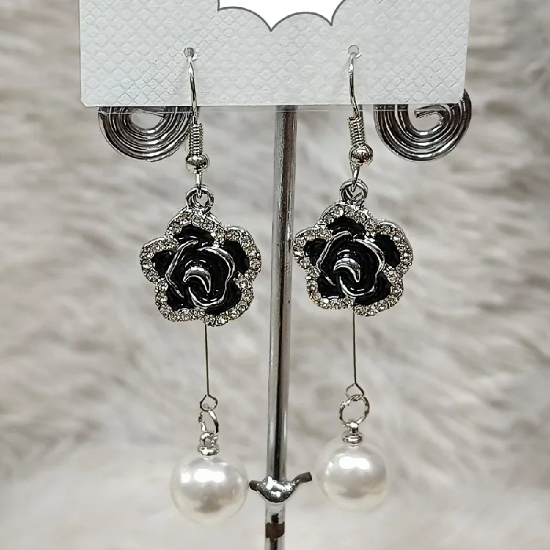 trendy pearl earrings for women-Diyu Dhyu Silver Plated Austrian Stone Dangler Earrings