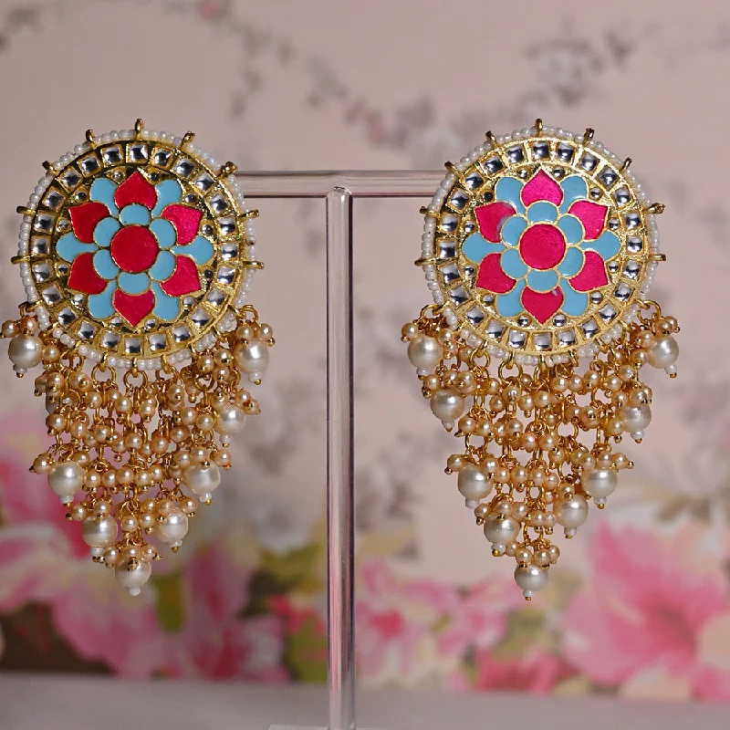 women’s gemstone earrings-Shagna Gold Plated Kundan Stone And Meenakari Pearls Dangler Earrings