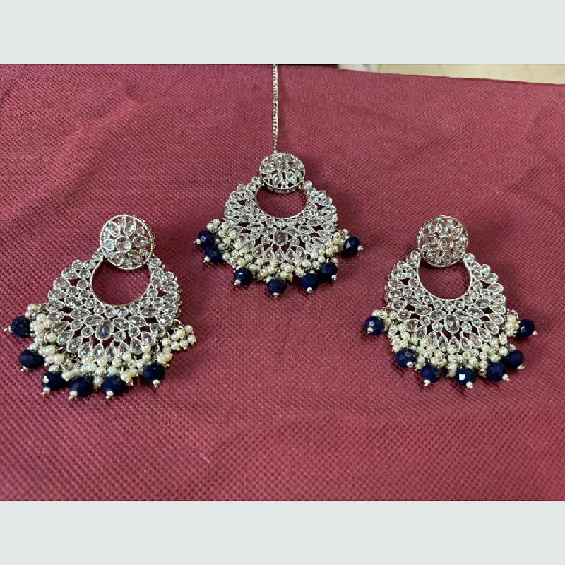 women’s boho drop earrings-Shree Chamunda Jewellers Gold Plated Crystal Stone Dangler Earrings With Maangtikka