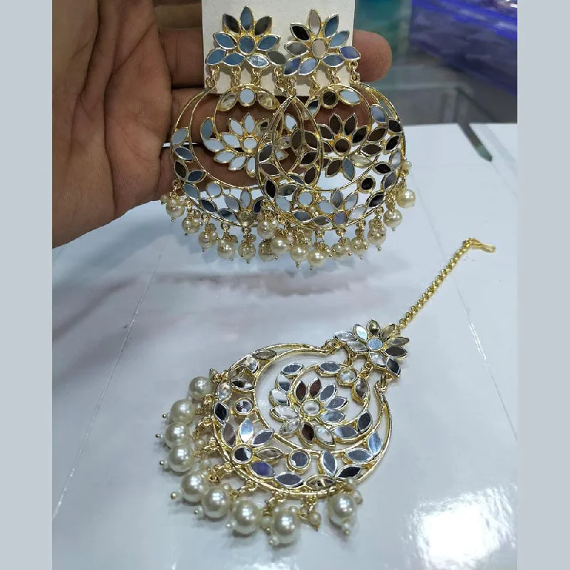 silver dangly earrings for women-Manisha Jewellery Gold Plated Mirror Earrings With Maangtikka